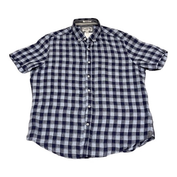 New Heritage Report Collection Plaid Short-sleeve Linen Shirt Size Large - Picture 1 of 3